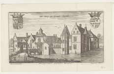 1123 Prent van het kasteel van Boxtel. Linksboven wapen van Ambrosius, graaf van Horne en Baussignes, baron van Boxtel, ...