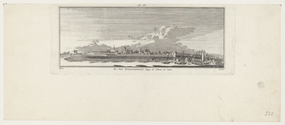 1273 Prent van Steenbergen, gezien vanaf de haven. Middenboven: 167.168., onder de afbeelding titel en ...