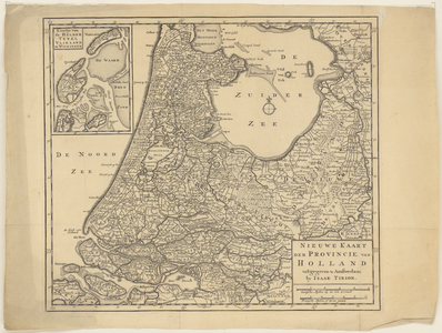 1422 Kaart van Noord- en Zuid-Holland. Gradenverdeling in de rand. Linksboven inzet met kaartje van Den Helder, Texel, ...
