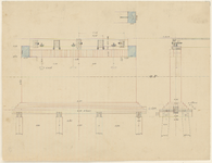 1445 Technische tekening betreffende een bouwwerk (een pomp bij de kazerne?) te Woudrichem, deels onder, deels boven ...