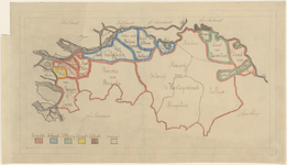 1525 Kaart van Noord-Brabant met daarop aangegeven de grenzen van de gebieden die vanouds het gebied van de provincie ...