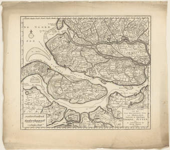 1536 Kaart van Voorne-Putten en Goeree-Overflakkee. Gradenverdeling in de rand. Linksboven kompasroos, rechtsonder ...