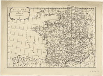 1561 Kaart van Frankrijk, België en Zuid-Nederland ten tijde van de Romeinen. Gradenverdeling in de rand, graadnet. ...