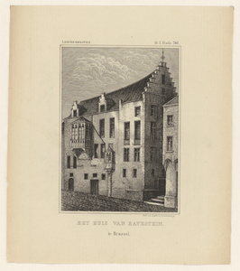 1624 Prent van het Huis van Ravestein te Brussel. Linksboven: Land van Ravestein., rechtsboven: Dl.I.Bladz.748., onder ...