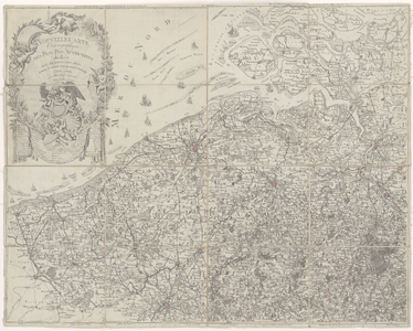 1674 Blad 1, 2, 5 en 6 van een kaart van de Oostenrijkse Nederlanden in 16 bladen. Linksboven Domburg, rechtsboven ...