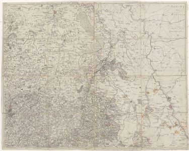 1678 Blad 3, 4, 7 en 8 van een kaart van de Oostenrijkse Nederlanden in 16 bladen. Linksboven Geertruidenberg, ...