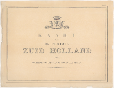 1779 Titelblad van een kaart (in 9 bladen) van de provincie Zuid-Holland. Met gradenverdeling en wapen van Holland. ...