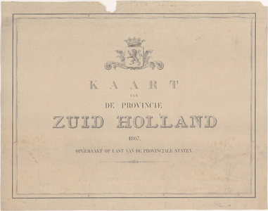 1780 Titelblad van een kaart (in 9 bladen) van de provincie Zuid-Holland. Met gradenverdeling en wapen van Holland., ...
