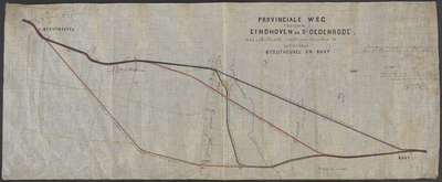 1846 Kaart op linnen van de provinciale weg tussen Eindhoven en Sint Oedenrode, tussen de gehuchten Stoutheuvel en ...