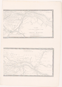1955 Kaart in twee delen van het stroomgebied van de Merwede tussen Heukelom en Willemstad met het ontwerp voor de ...