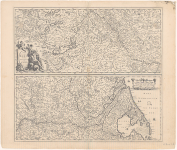 1959 Kaart (in twee gedeelten) van het stroomgebied van de Rijn vanaf de oorsprong tot de monding. Met gradenverdeling ...