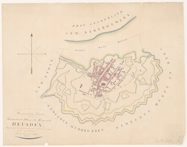 260 Kopie van de verzamelkaart van de kadastrale kaarten van de gemeente Heusden. Met kompasroos., 1821