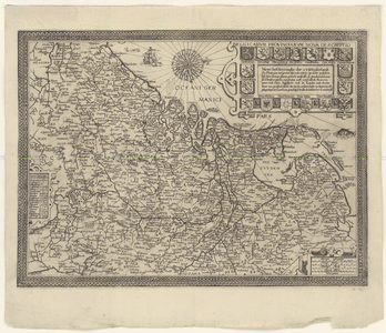 2901 Kaart van de 17 Verenigde Nederlanden. Met kompasroos en overzicht van aantallen steden en dorpen per provincie. ...