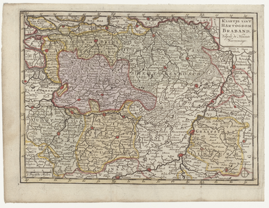3103 Kaart van het hertogdom Brabant. Gradenverdeling in de rand. Linksboven: XIX, rechtsboven titelkader, rechtsonder ...