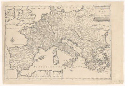 347 Kaart van Europa ten tijde van Karel de Grote. Gradenverdeling in de rand. Rechtsboven: II. Deel. IV. Tijdbestek, ...