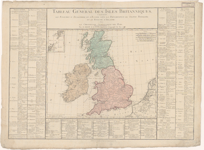 348 Kaart van Groot-Brittannië. Gradenverdeling en richtingaanduiding in de rand, graadnet. Linksboven inzetkaartje van ...