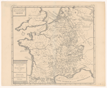 358 Kaart van Nederland, België, Frankrijk en aangrenzende gebieden ten tijde van Julius Civilis in de 1e eeuw. Met ...