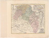 482 Kaart van de provincie Groningen en een groot deel van Drenthe. Gradenverdeling in de rand. Linksboven kompasroos, ...