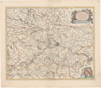 498 Kaart van het Belgische graafschap Namen. Gradenverdeling in de rand. Rechtsboven cartouche met titel en schaal, ...