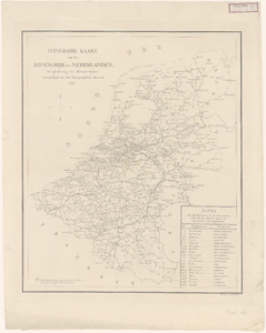 502 Kaart van Nederland, België en Luxemburg met de afstanden in uren gaans zoals die in de bijbehorende afstandswijzer ...