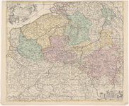 518 Kaart van België en Luxemburg en de aangrenzende gebieden. Gradenverdeling in de rand, graadnet. Linksboven ...