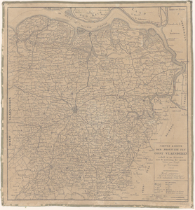 523 Kaart van de Belgische provincie Oost-Vlaanderen. Rechtsonder kader met titel, legenda en schaal., 1828