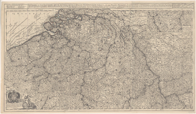 527 Kaart van het zuiden van Nederland, het westen van Duitsland, België en Luxemburg. Gradenverdeling en ...