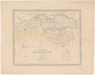 535 Kaart van Noord-Brabant, verdeeld in (drie) arrondissementen en kantons. Gradenverdeling in de rand. Rechtsboven: ...