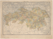 537 Kaart van Noord-Brabant met gemeentegrenzen en in rood aangegeven het Wilhelminakanaal en zijn schutsluizen. ...