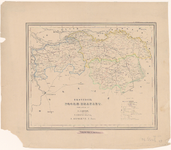 539 Kaart van Noord-Brabant, verdeeld in (drie) arrondissementen en kantons. Gradenverdeling in de rand. Rechtsboven: ...