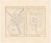 552 Twee plattegronden van resp. fort De Kruisschans en fort Frederik Hendrik, beide gelegen aan de Schelde (B). Beide: ...