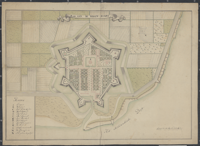 5779 Plan van Willemstad met vestingwerken, met renvoij, 18e eeuw