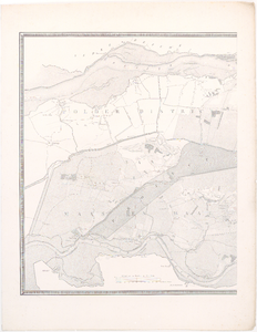 721 Eerste blad van een tweebladige kaart van het stroomgebied van Maas en Waal tussen Nijmegen en Druten, ...