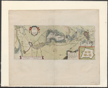 7302 Ingekleurde kaart van de nieuwe linie van Bergen op Zoom naar Steenbergen met de forten Moermont, Pynsen en ...
