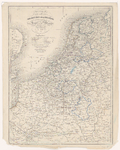 744 Kaart van Nederland, België, Luxemburg en een deel van Duitsland en Frankrijk met post- en andere wegen. ...