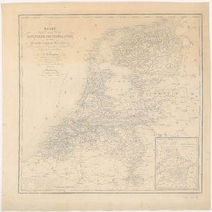 782 Kaart van Nederland. Gradenverdeling in de rand. Linksboven titel, rechtsonder inzetkaart van Luxemburg ...