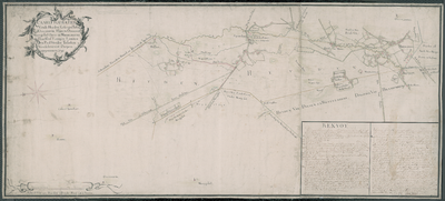 89 Kaart van het gebied rond Oost- West- en Middelbeers/ linksboven de titel/ daaronder kompasroos/ linksonder de ...
