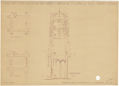 1D01 Tekening van de toren van de Nederlands-Hervormde kerk te Vught, bestaande toestand, 1935